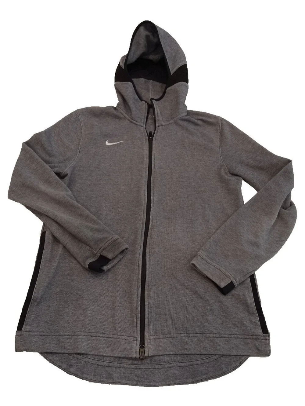 Nike Showtime Hoodie Womens Medium Gray Full Zip Black Trim Jacket Sweatshirt M